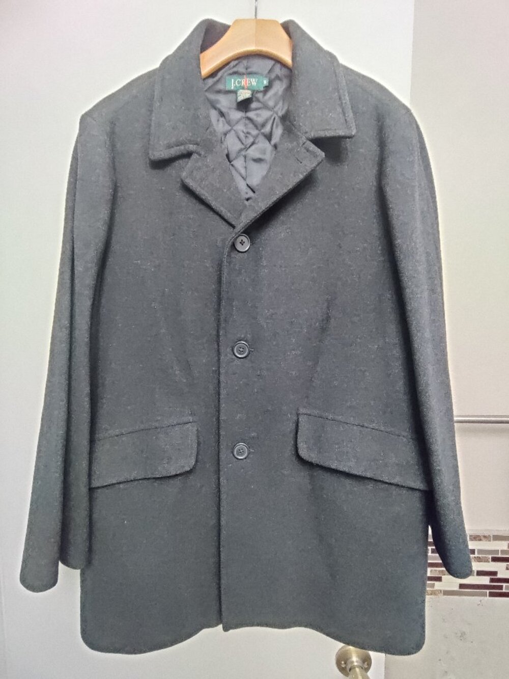 J. Crew Men's Heavy Wool/Cashmere Blend Car Coat/Jacket in BLACK, Like New